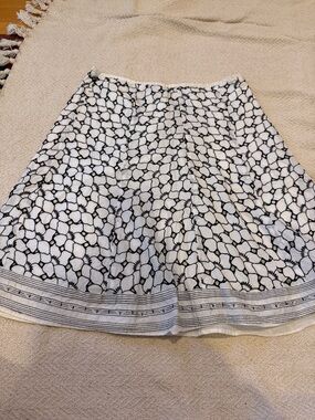 Ann Taylor Black and White Floral-Print Skater Skirt